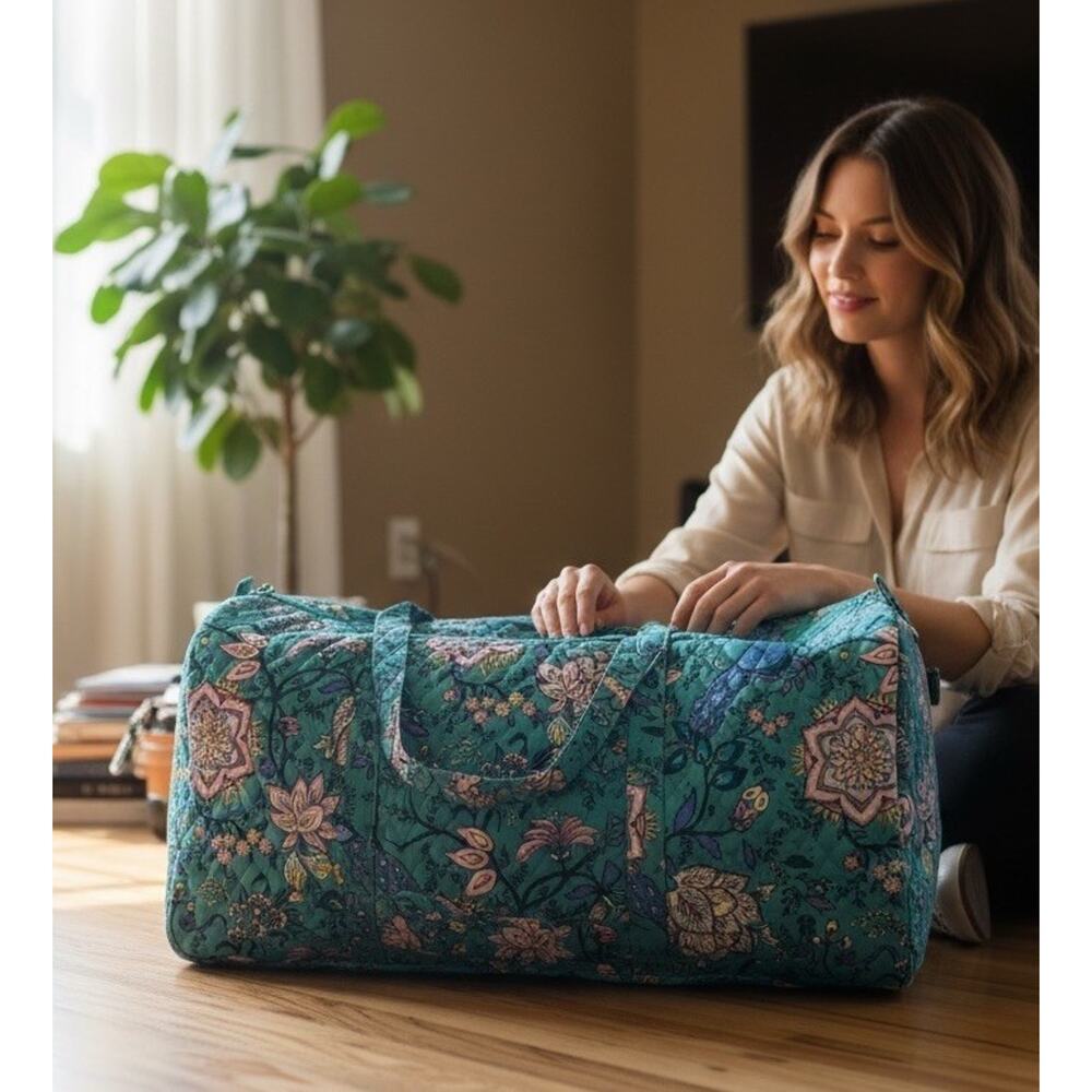 Vera Bradley XL Traveler Duffel Bag Peacock Garden Blue Teal NWT Extra Large